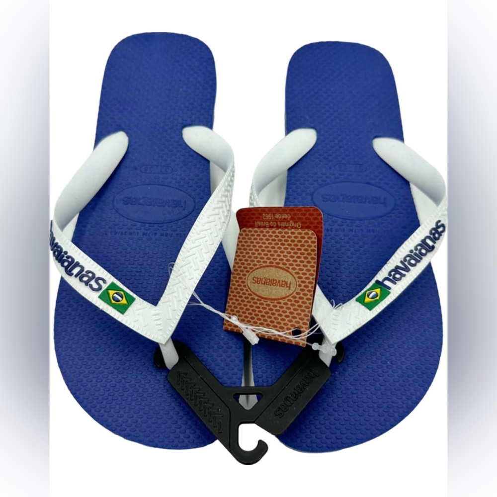 NWT Havaianas Flip Flops Sandals Blue Women’s 37-38 Brazil Brazil Logo Beach - Picture 2 of 10